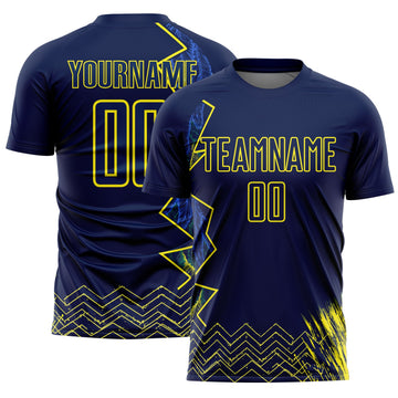 Uksn Individuelles Blau Hellgelb Brasil Zigzag Tropische Palmenblätter Sublimationsdruck Fußballtrikot