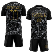 Laden Sie das Bild in den Galerie-Viewer, Uksn Individuelles Schwarz Grau-Altgold Brasilien Tropische Palmenblätter Sublimationsdruck Fußballtrikot
