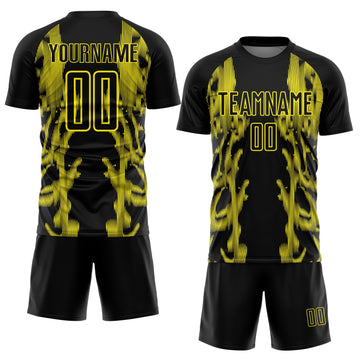 Uksn Individuelles Schwarz Hellgelb Brasilien Digitale Linien Sublimationsdruck Fußballtrikot