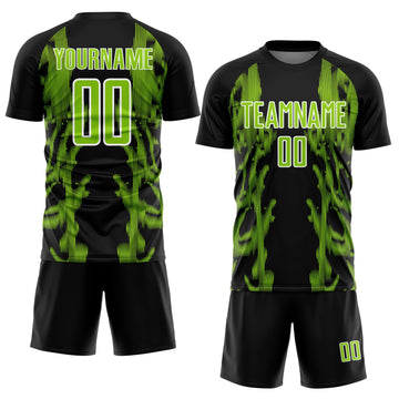 Uksn Individuelles Schwarz Neongrün-Weiß Brasilien Digitale Linien Sublimationsdruck Fußballtrikot