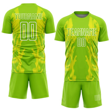Uksn Individuelles Neongrün Hellgelb-Weiß Brasilien Digitale Linien Sublimationsdruck Fußballtrikot