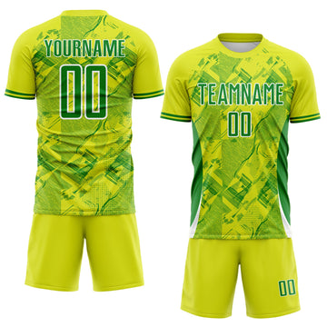 Uksn Individuelles Neongelb Grasgrün-Weiß Brasilien Digitale Linien Sublimationsdruck Fußballtrikot