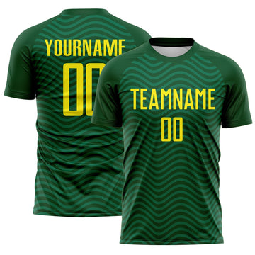 Uksn Individuelles Grün Hellgelb Brasilien Wellen Sublimationsdruck Fußballtrikot
