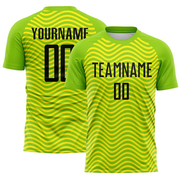 Uksn Individuelles Grün Schwarz-Hellgelb Brasilien Wellen Sublimationsdruck Fußballtrikot