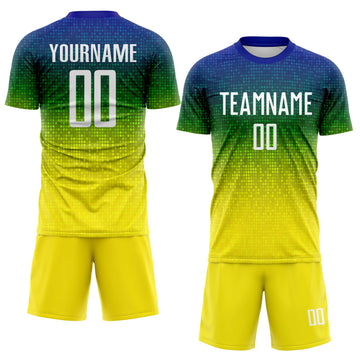 Uksn Individuelles Blau Weiß Grün-Hellgelb Brasilien Farbverlaufspunkte Sublimationsdruck Fußballtrikot