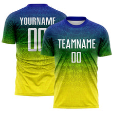 Laden Sie das Bild in den Galerie-Viewer, Uksn Individuelles Blau Weiß Grün-Hellgelb Brasilien Farbverlaufspunkte Sublimationsdruck Fußballtrikot
