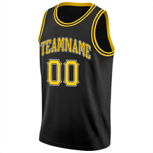 Laden Sie das Bild in den Galerie-Viewer, Uksn Individuelles Schwarz Gold-Weiß Rundhals Rippstrick Basketball Trikot

