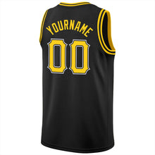 Laden Sie das Bild in den Galerie-Viewer, Uksn Individuelles Schwarz Gold-Weiß Rundhals Rippstrick Basketball Trikot
