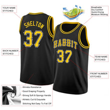 Laden Sie das Bild in den Galerie-Viewer, Uksn Individuelles Schwarz Gold-Weiß Rundhals Rippstrick Basketball Trikot
