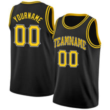 Laden Sie das Bild in den Galerie-Viewer, Uksn Individuelles Schwarz Gold-Weiß Rundhals Rippstrick Basketball Trikot
