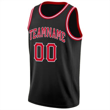 Laden Sie das Bild in den Galerie-Viewer, Uksn Individuelles Schwarz Rot-Weiß Rundhals Rippstrick Basketball Trikot
