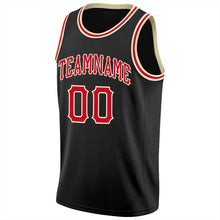 Laden Sie das Bild in den Galerie-Viewer, Uksn Individuelles Schwarz Rot-Cream Rundhals Rippstrick Basketball Trikot
