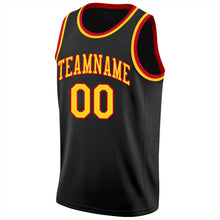 Laden Sie das Bild in den Galerie-Viewer, Uksn Individuelles Schwarz Gold-Rot Rundhals Rippstrick Basketball Trikot
