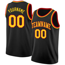 Laden Sie das Bild in den Galerie-Viewer, Uksn Individuelles Schwarz Gold-Rot Rundhals Rippstrick Basketball Trikot
