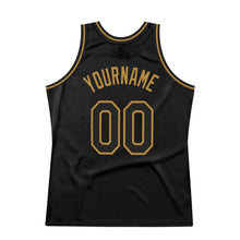 Laden Sie das Bild in den Galerie-Viewer, Uksn Individuelles Schwarz Schwarz-Altgold Authentic Retro Basketball Trikot
