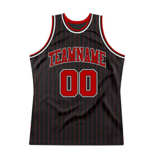 Laden Sie das Bild in den Galerie-Viewer, Uksn Individuelles Schwarz Rote Nadelstreifen Rot-Weiß Authentic Basketball Trikot
