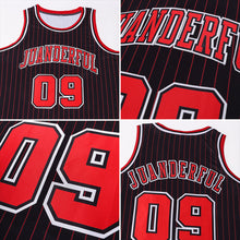 Laden Sie das Bild in den Galerie-Viewer, Uksn Individuelles Schwarz Rote Nadelstreifen Rot-Weiß Authentic Basketball Trikot

