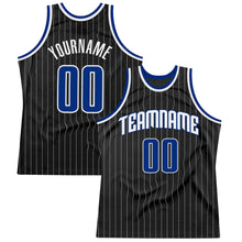 Laden Sie das Bild in den Galerie-Viewer, Uksn Individuelles Schwarz Weiße Nadelstreifen Königsblau-Weiß Authentic Basketball Trikot
