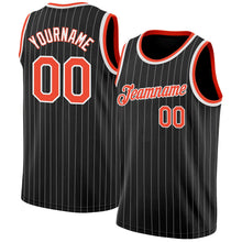 Laden Sie das Bild in den Galerie-Viewer, Uksn Individuelles Schwarz Weiße Nadelstreifen Orange-Weiß Authentic Basketball Trikot
