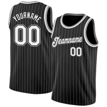 Laden Sie das Bild in den Galerie-Viewer, Uksn Individuelles Schwarz Weiße Nadelstreifen Weiß-Grau Authentic Basketball Trikot
