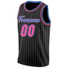Laden Sie das Bild in den Galerie-Viewer, Uksn Individuelles Schwarz Weiße Nadelstreifen Pink-Hellblau Authentic Basketball Trikot
