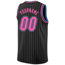Laden Sie das Bild in den Galerie-Viewer, Uksn Individuelles Schwarz Weiße Nadelstreifen Pink-Hellblau Authentic Basketball Trikot
