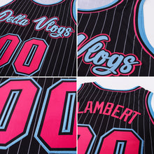 Laden Sie das Bild in den Galerie-Viewer, Uksn Individuelles Schwarz Weiße Nadelstreifen Pink-Hellblau Authentic Basketball Trikot
