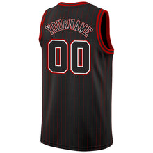 Laden Sie das Bild in den Galerie-Viewer, Uksn Individuelles Schwarz Rote Nadelstreifen Schwarz-Weiß Authentic Basketball Trikot
