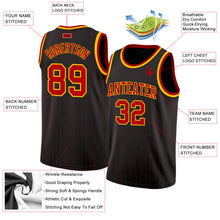 Laden Sie das Bild in den Galerie-Viewer, Uksn Individuelles Schwarz Rote Nadelstreifen Rot-Gold Authentic Basketball Trikot

