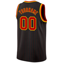Laden Sie das Bild in den Galerie-Viewer, Uksn Individuelles Schwarz Rote Nadelstreifen Rot-Gold Authentic Basketball Trikot
