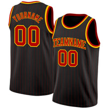 Laden Sie das Bild in den Galerie-Viewer, Uksn Individuelles Schwarz Rote Nadelstreifen Rot-Gold Authentic Basketball Trikot
