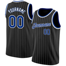 Laden Sie das Bild in den Galerie-Viewer, Uksn Individuelles Schwarz Weiße Nadelstreifen Königsblau-Weiß Authentic Basketball Trikot
