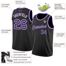Laden Sie das Bild in den Galerie-Viewer, Uksn Individuelles Schwarz Weiße Nadelstreifen Lila-Weiß Authentic Basketball Trikot
