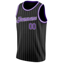 Laden Sie das Bild in den Galerie-Viewer, Uksn Individuelles Schwarz Weiße Nadelstreifen Lila-Weiß Authentic Basketball Trikot

