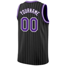 Laden Sie das Bild in den Galerie-Viewer, Uksn Individuelles Schwarz Weiße Nadelstreifen Lila-Weiß Authentic Basketball Trikot
