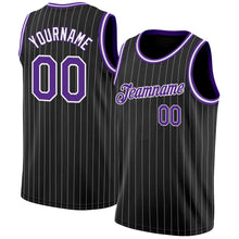 Laden Sie das Bild in den Galerie-Viewer, Uksn Individuelles Schwarz Weiße Nadelstreifen Lila-Weiß Authentic Basketball Trikot
