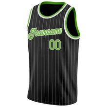 Laden Sie das Bild in den Galerie-Viewer, Uksn Individuelles Schwarz Weiße Nadelstreifen Neongrün-Weiß Authentic Basketball Trikot

