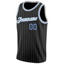 Laden Sie das Bild in den Galerie-Viewer, Uksn Individuelles Schwarz Weiße Nadelstreifen Hellblau-Weiß Authentic Basketball Trikot
