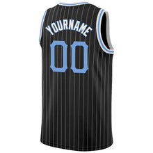 Laden Sie das Bild in den Galerie-Viewer, Uksn Individuelles Schwarz Weiße Nadelstreifen Hellblau-Weiß Authentic Basketball Trikot
