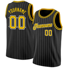 Laden Sie das Bild in den Galerie-Viewer, Uksn Individuelles Schwarz Weiße Nadelstreifen Gold-Weiß Authentic Basketball Trikot
