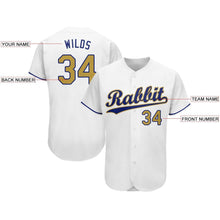 Laden Sie das Bild in den Galerie-Viewer, Uksn Individuelles Weiß Altgold-Königsblau Baseball Trikot
