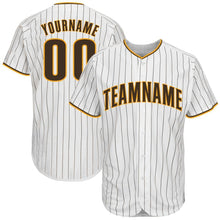 Laden Sie das Bild in den Galerie-Viewer, Uksn Individuelles Weiß Braune Nadelstreifen Braun-Gold Baseball Trikot
