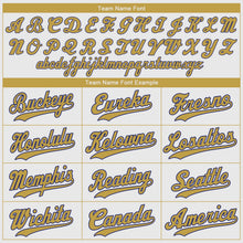 Laden Sie das Bild in den Galerie-Viewer, Uksn Individuelles Weiß Altgold-Königsblau Authentic Baseball Trikot
