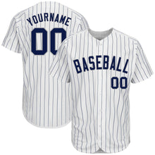 Laden Sie das Bild in den Galerie-Viewer, Uksn Individuelles Weiß Marineblaue Nadelstreifen Marineblau-Grau Authentic Baseball Trikot
