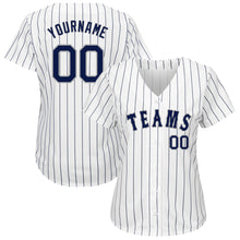 Laden Sie das Bild in den Galerie-Viewer, Uksn Individuelles Weiß Marineblaue Nadelstreifen Marineblau-Grau Authentic Baseball Trikot
