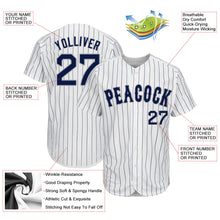 Laden Sie das Bild in den Galerie-Viewer, Uksn Individuelles Weiß Marineblaue Nadelstreifen Marineblau-Grau Authentic Baseball Trikot
